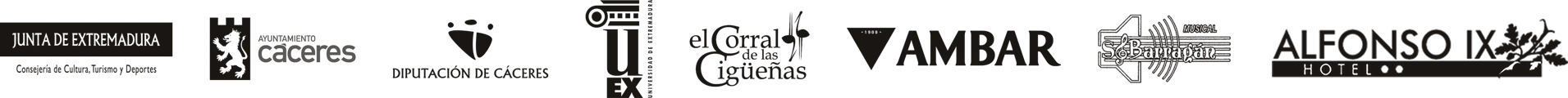 Junta de Extremadura, Ayuntamiento de Cáceres, Diputación de Cáceres, Universidad de Extremadura, El Corral de las Cigüeñas, Ambar, Musical Barragán y Hotel Alfonso IX