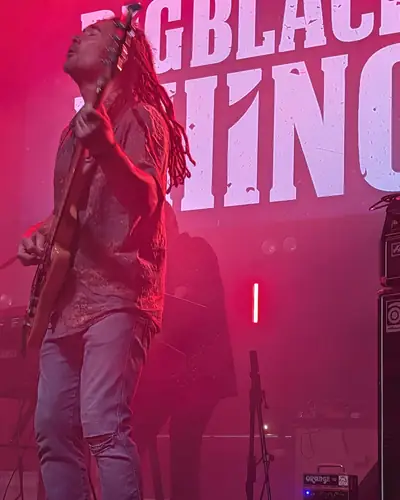 Guitarrista de Bigblack Rhino bajo luz roja